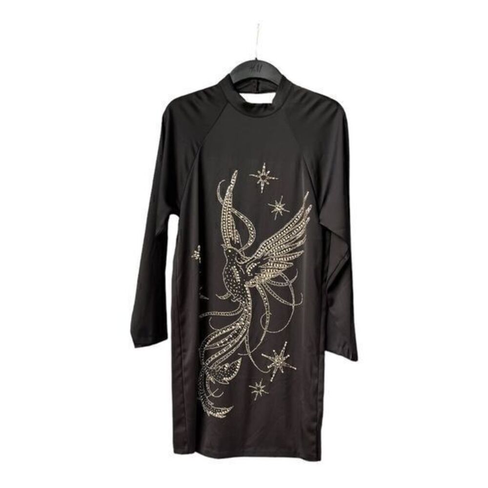 H&M Black Midi Dress with Gold Embellishments